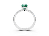 Silver Emerald Cut Green Sapphire Solitaire Pavé Engagement Ring with Round Band and Prong Setting_93