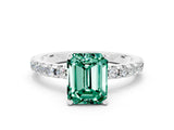 Silver Emerald Cut Green Sapphire Solitaire Ring with Round  Pavé Band and Four-Prong Setting_24