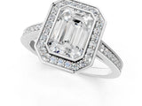 Silver Emerald Cut Halo Bezel Diamond Pave Band Ring_14