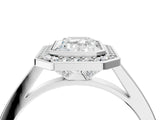 Silver Emerald Cut Halo Bezel Diamond Pave Band Ring_17