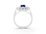 Silver Emerald Cut Halo Cluster Diamond Ring with Pave Band and Four-Prong Setting_21