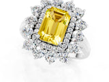 Silver Emerald Cut Halo Cluster Diamond Ring with Pave Band and Four-Prong Setting_21