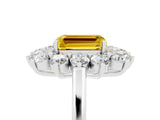 Silver Emerald Cut Halo Cluster Diamond Ring with Pave Band and Four-Prong Setting_25