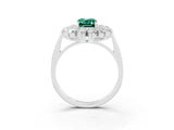 Silver Emerald Cut Halo Cluster Diamond Ring with Pave Band and Four-Prong Setting_33