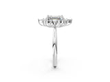 Silver Emerald Cut Halo Diamond Cluster Ring with Marquise and Round Stones on a White Gold Band with Prong Setting_15