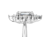 Silver Emerald Cut Halo Diamond Cluster Ring with Marquise and Round Stones on a White Gold Band with Prong Setting_18