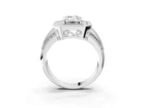 Silver Emerald Cut Halo Diamond Engagement Ring with Pave Split Shank and Four-Prong Setting_10