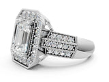Silver Emerald Cut Halo Diamond Engagement Ring with Pave Split Shank and Four-Prong Setting_7