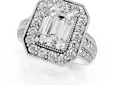 Silver Emerald Cut Halo Diamond Engagement Ring with Pave Split Shank and Four-Prong Setting_8