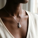 Silver Emerald Cut Halo Diamond Pendant with Pavé Setting_11