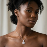 Silver Emerald Cut Halo Diamond Pendant with Pavé Setting_13