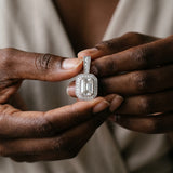 Silver Emerald Cut Halo Diamond Pendant with Pavé Setting_14