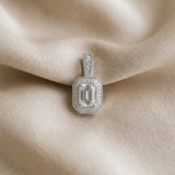 Silver Emerald Cut Halo Diamond Pendant with Pavé Setting_15