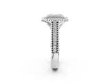 Silver Emerald Cut Halo Diamond Ring with Beaded Split Shank and Four-Prong Setting_15