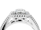 Silver Emerald Cut Halo Diamond Ring with Beaded Split Shank and Four-Prong Setting_17