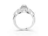 Silver Emerald Cut Halo Diamond Split Shank Engagement Ring with Four-Prong Setting_22