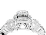 Silver Emerald Cut Halo Diamond Split Shank Engagement Ring with Four-Prong Setting_23