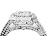Silver Emerald Cut Halo Diamond Split Shank Pave Ring_17