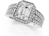 Silver Emerald Cut Halo Diamond Split Shank Ring with Prong Setting_14