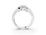 Silver Emerald Cut Halo Diamond Split Shank Ring with Prong Setting_16