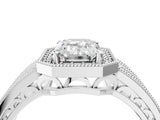 Silver Emerald Cut Halo Diamond Split Shank Ring with Prong Setting_17