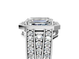 Silver Emerald Cut Halo Diamond Split Shank Ring with Prong Setting_18