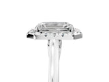 Silver Emerald Cut Halo Round Diamond Solitaire Ring with Pavé Band and Four-Prong Setting_17