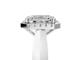 Silver Emerald Cut Halo Solitaire Engagement Ring with Square Band and Four-Prong Setting_29
