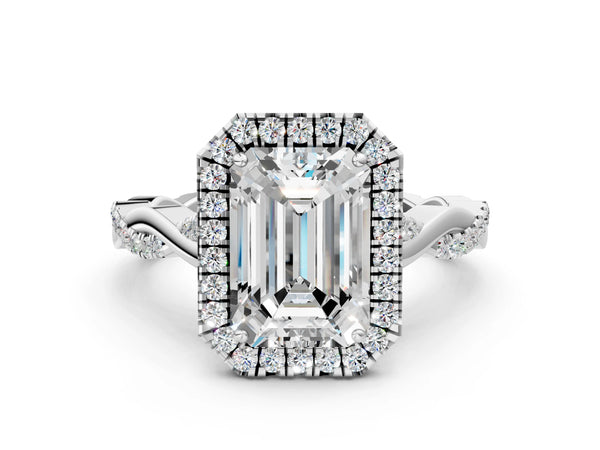 Sterling Silver Emerald Cut Interwoven Twist Halo Engagement Ring Setting