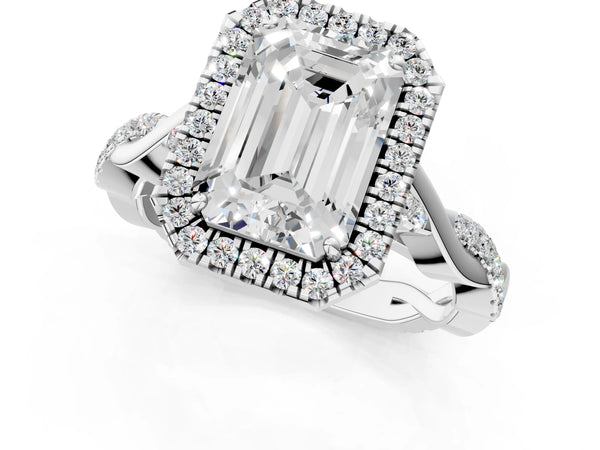 Sterling Silver Emerald Cut Interwoven Twist Halo Engagement Ring Setting