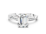 Silver Emerald Cut Moissanite Engagement Ring with Side Stone Accents and Four-Prong Setting_12