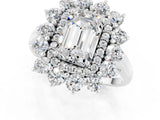 Silver Emerald Cut Moissanite Floral Double Halo Engagement Ring with Prong Setting_139