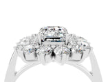 Silver Emerald Cut Moissanite Floral Double Halo Engagement Ring with Prong Setting_142