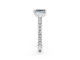 Silver Emerald Cut Moissanite Pavé Solitaire Ring with Round Band and Prong Setting_44