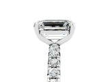 Silver Emerald Cut Moissanite Pavé Solitaire Ring with Round Band and Prong Setting_47