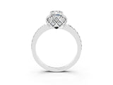 Silver Emerald Cut Moissanite Scalloped Halo Engagement Ring with Round Shared Prong Band_57