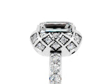 Silver Emerald Cut Moissanite Scalloped Halo Engagement Ring with Round Shared Prong Band_59