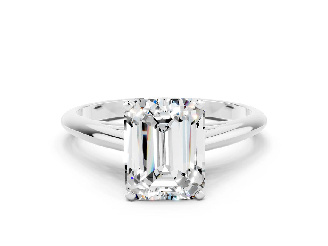 Silver Emerald Cut Moissanite Solitaire Engagement Ring with Cathedral Setting and Four-Prong Mount_12