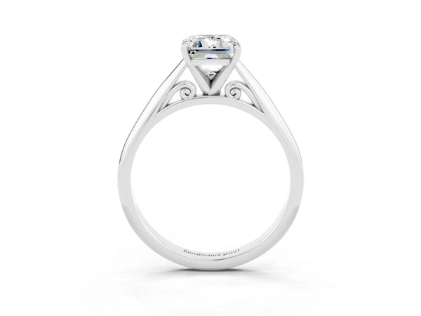 Sterling Silver Emerald Cut Moissanite Solitaire Cathedral Engagement Ring with Arched Shoulders