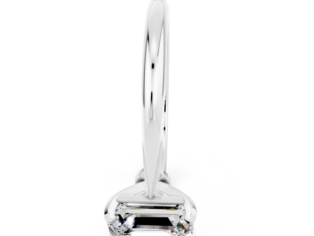Silver Emerald Cut Moissanite Solitaire Engagement Ring with Classic Band and Four-Prong Setting_12