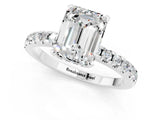 Silver Emerald Cut Moissanite Solitaire Ring with Round  Pavé Band and Four-Prong Setting_25