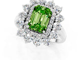 Silver Emerald Cut Peridot Floral Double Halo Engagement Ring with Prong Setting_187