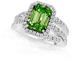Silver Emerald Cut Peridot Halo Ring with Round Split Shank and Prong Setting_67