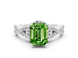 Silver Emerald Cut Peridot  Halo Twist Band Solitaire Prong Setting Ring_24