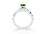 Silver Emerald Cut Peridot  Halo Twist Band Solitaire Prong Setting Ring_27