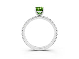 Silver Emerald Cut Peridot Pavé Solitaire Ring with Round Band and Prong Setting_45