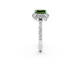 Silver Emerald Cut Peridot Scalloped Halo Engagement Ring with Round Shared Prong Band_32