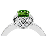 Silver Emerald Cut Peridot Scalloped Halo Engagement Ring with Round Shared Prong Band_34
