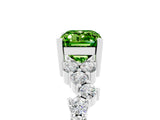 Silver Emerald Cut Peridot Scattered Round Accent Ring with Prong Setting_35