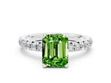 Silver Emerald Cut Peridot Solitaire Pavé Engagement Ring with Round Band and Prong Setting_90